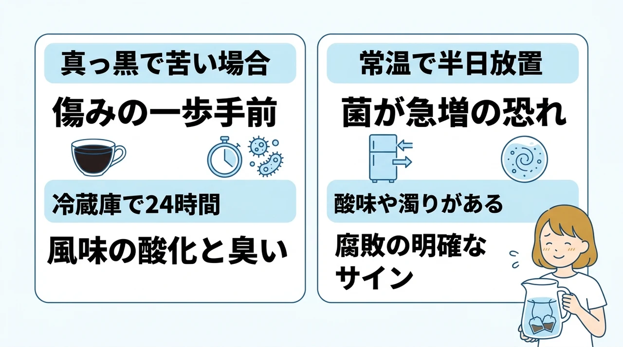 うっかり入れっぱなしにした麦茶の飲用可否と廃棄目安