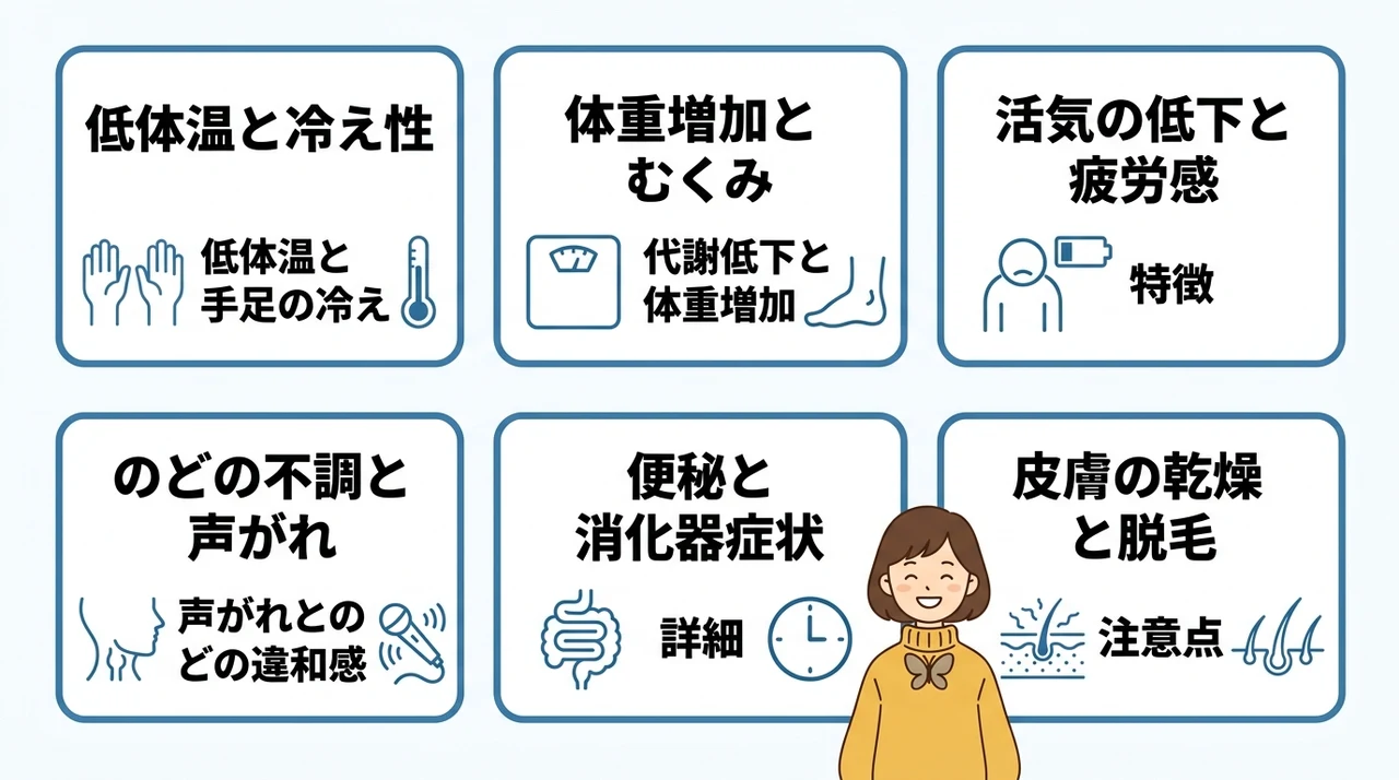 甲状腺機能低下症で見られる具体的な症状