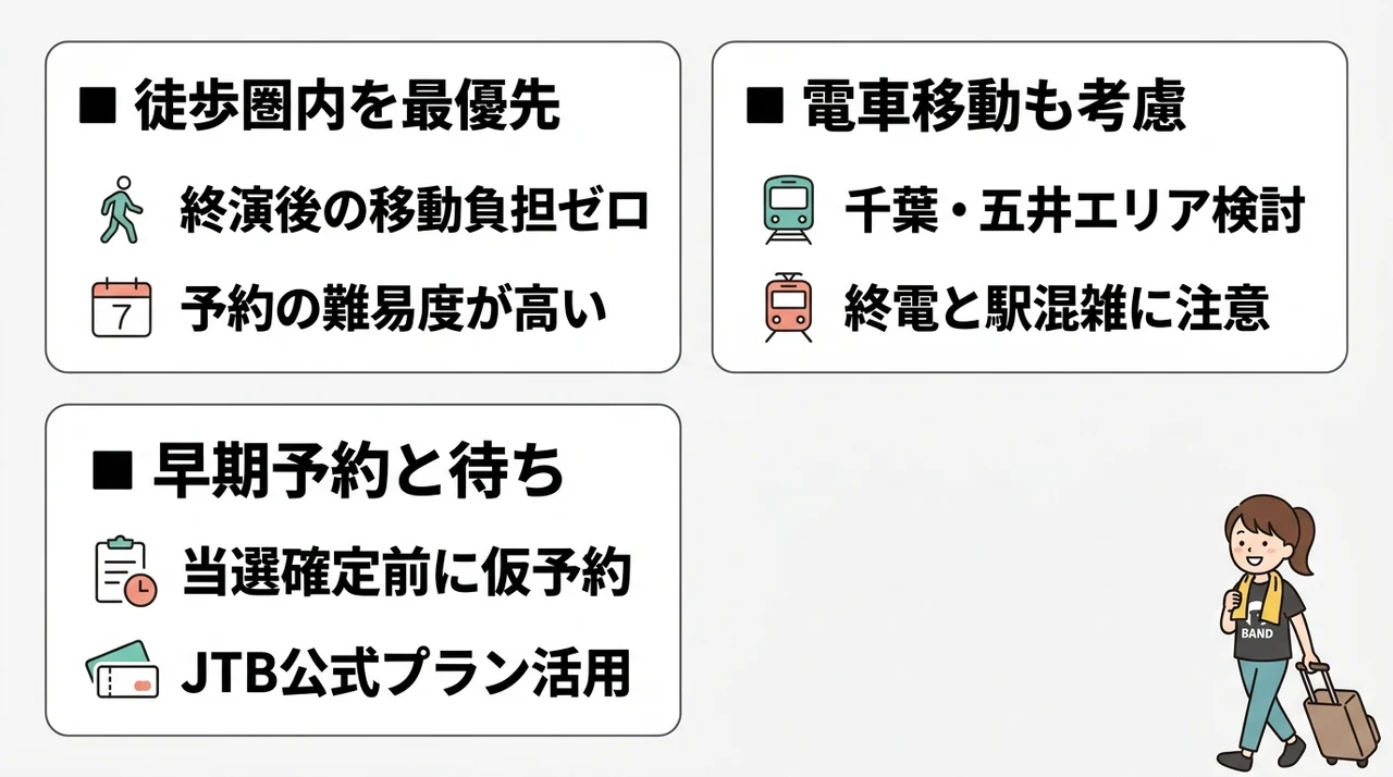 会場アクセスとホテル選びで失敗しない3つのポイント