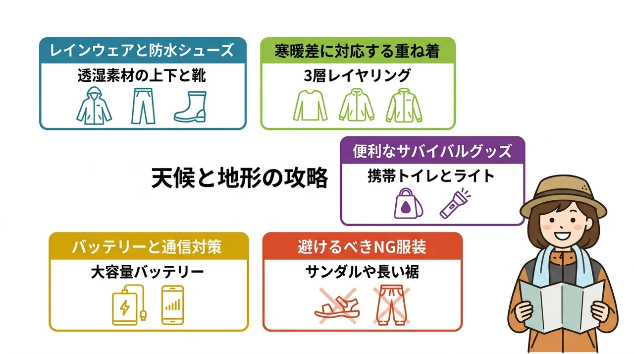 天候と地形を克服する服装と持ち物の攻略法