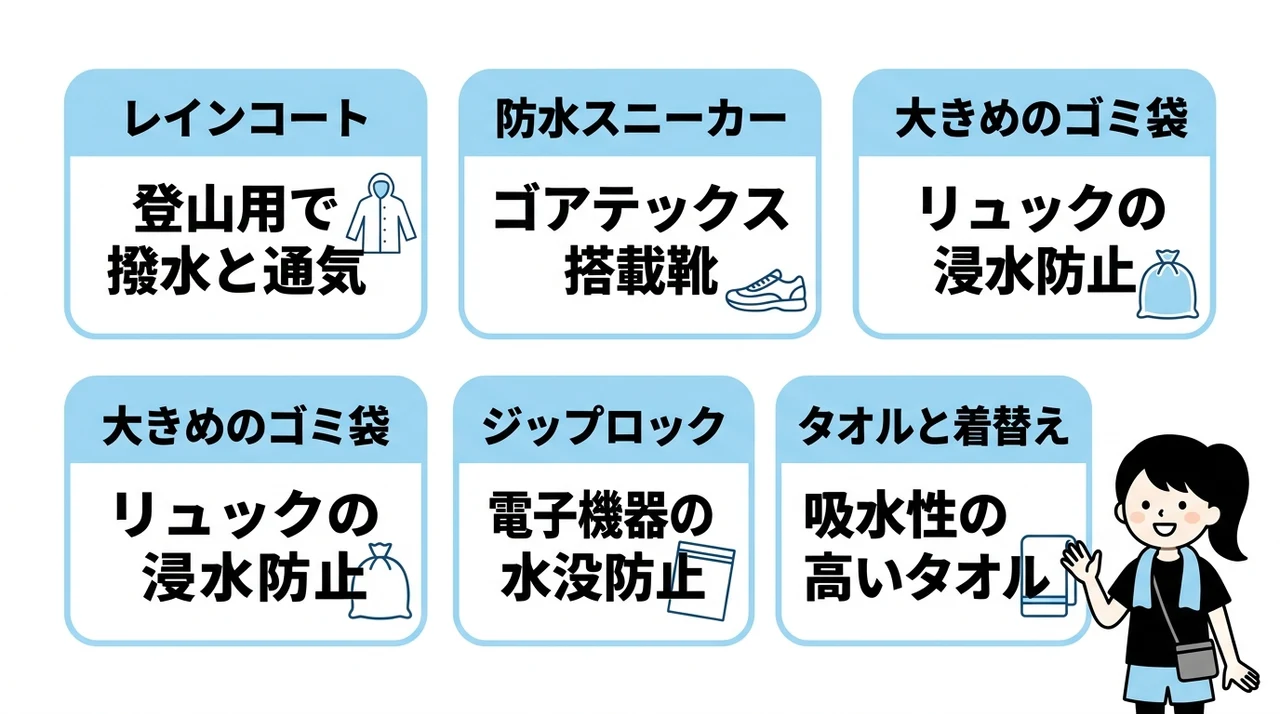 雨の日も快適に過ごす持ち物と服装