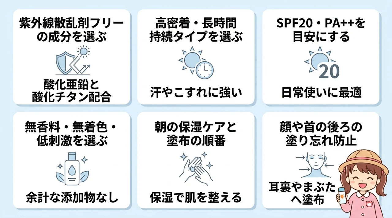 登園前に完了すべき日焼け止めの選び方と塗り方