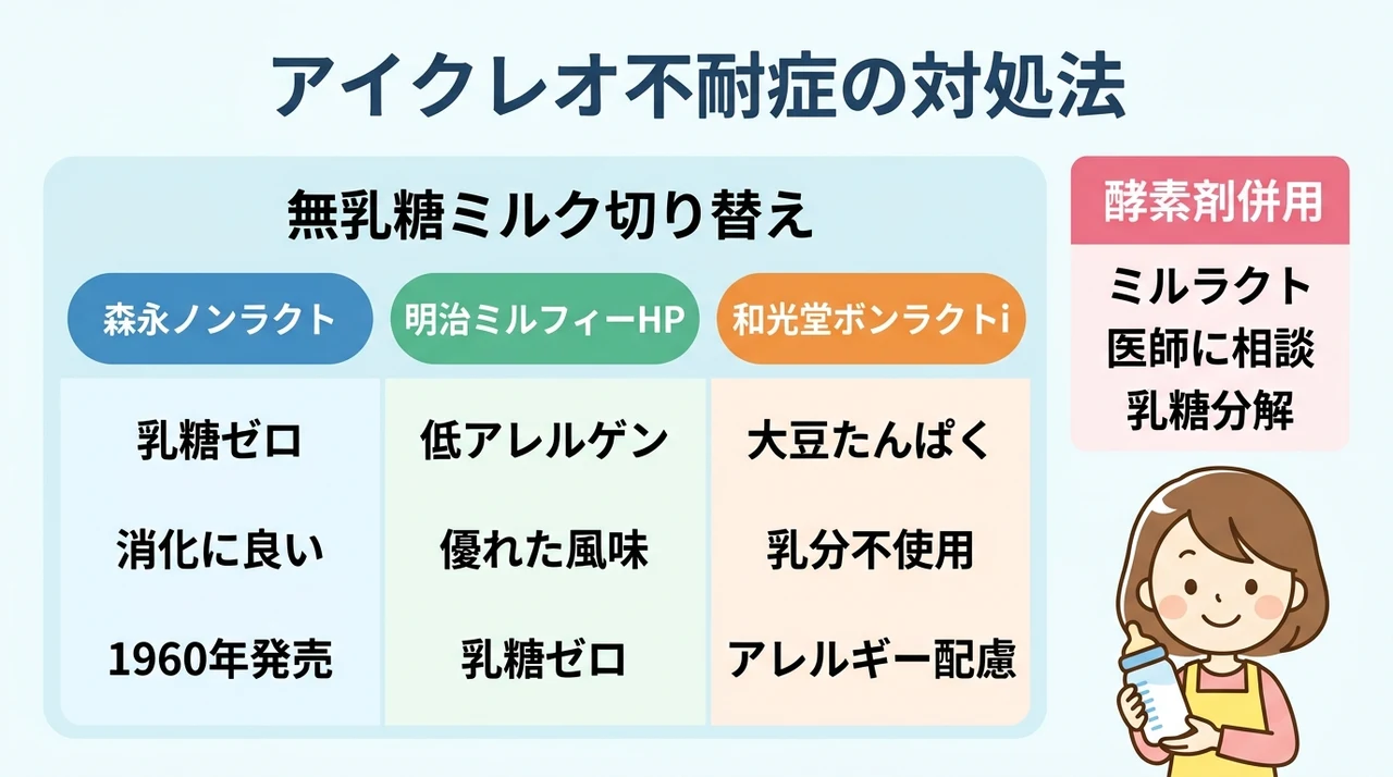 アイクレオ使用時に乳糖不耐症が疑われる場合の対処法