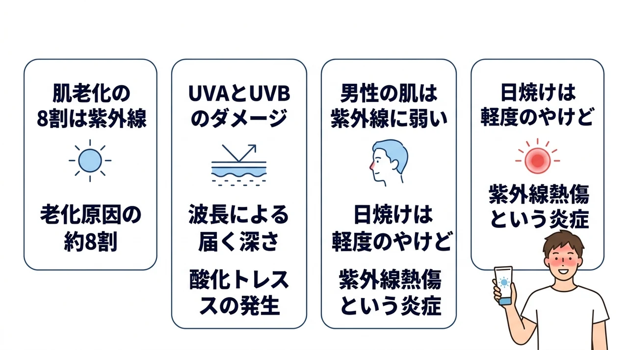 男の日焼けが肌に与える深刻なリスクと老化の真実