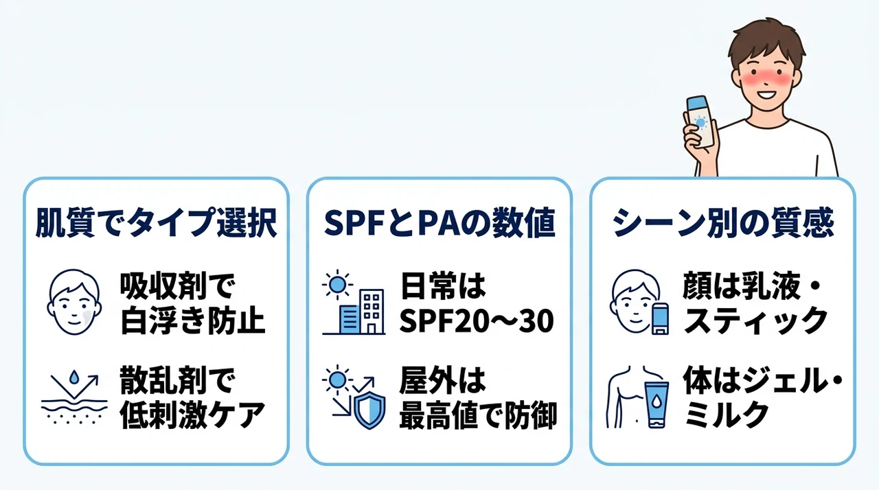 男の日焼け止めの選び方｜ベタつかない＆白浮きしない3つの基準