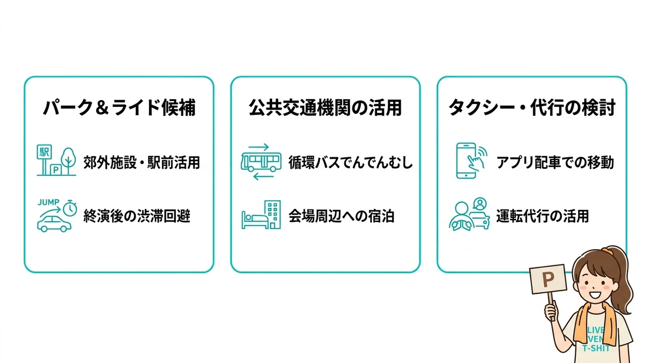 駐車場が満車の場合の代替交通手段と裏技