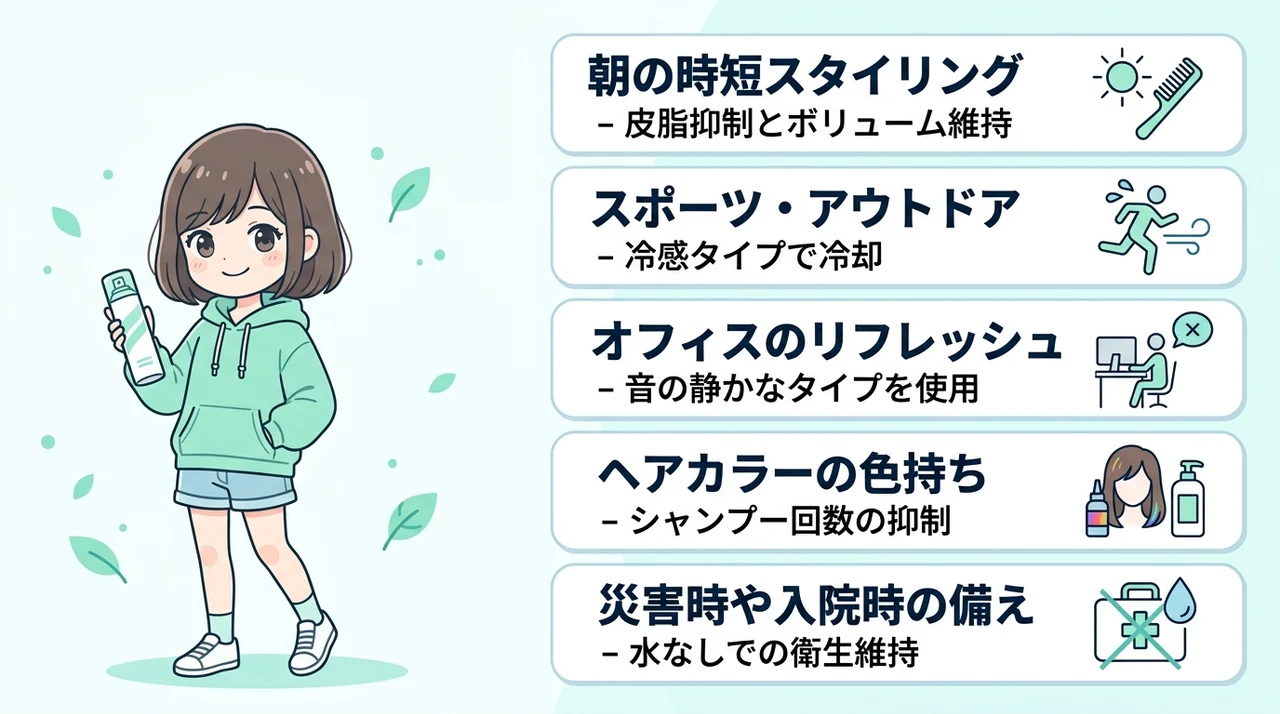 シーン別に見るドライシャンプーの効果的な使い方