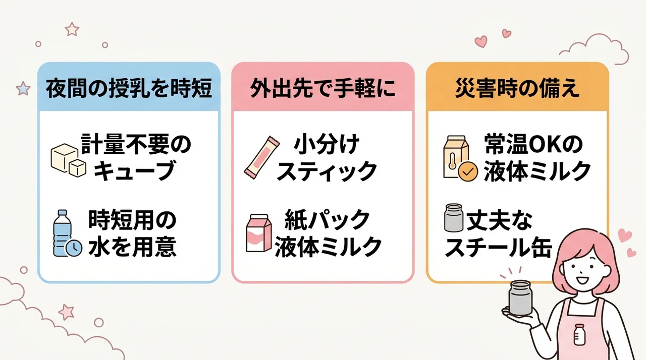 シーン別で使い分ける粉ミルクの便利な活用法