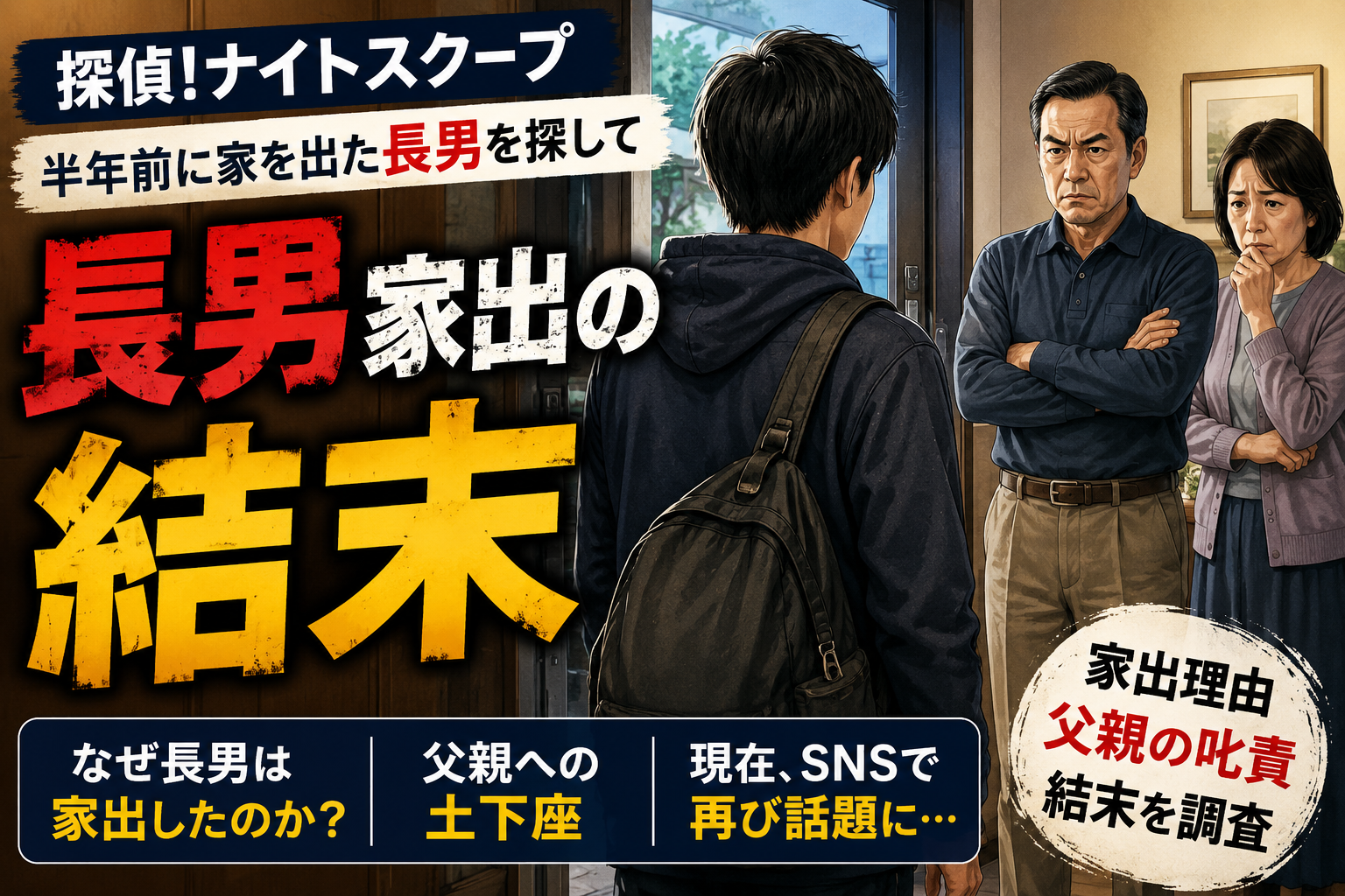 探偵ナイトスクープ長男の家出理由は？父親への土下座と結末を調査
