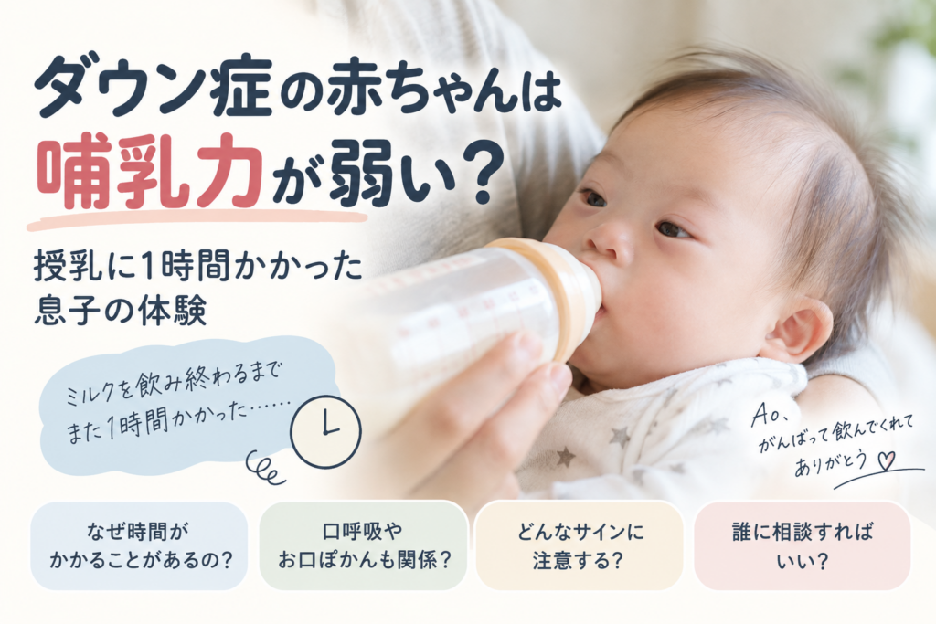 ダウン症の赤ちゃんは哺乳力が弱い？授乳に1時間かかった息子の体験