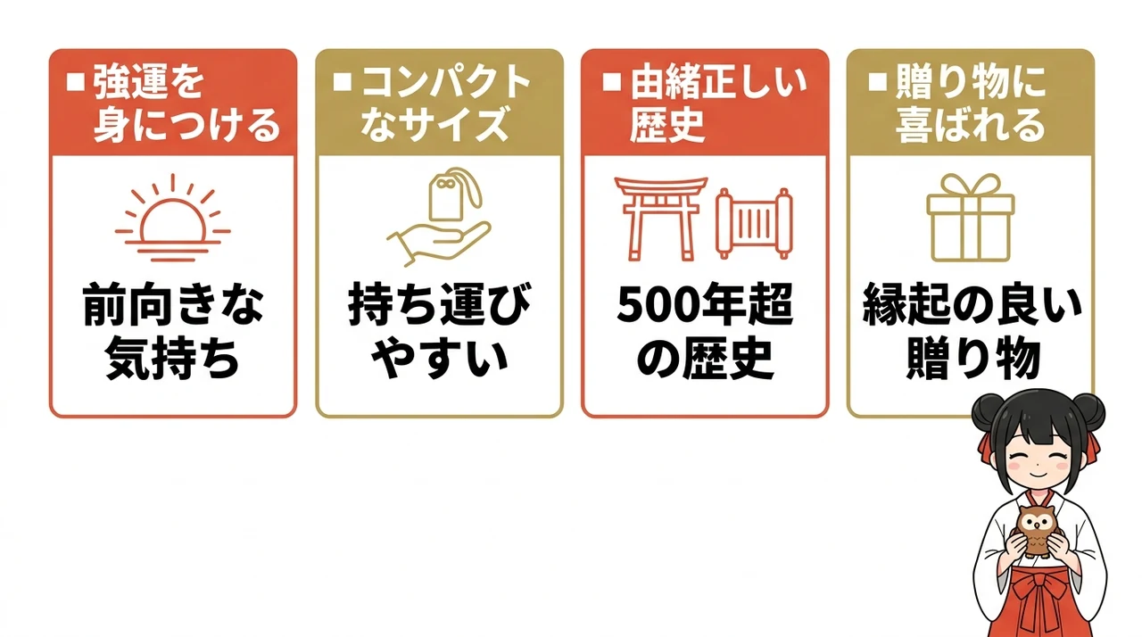 小網神社のみみずく守を持つことで得られる4つのメリット
