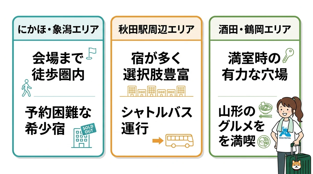 秋田CARAVAN MUSIC FES ホテル選びと宿泊エリア比較