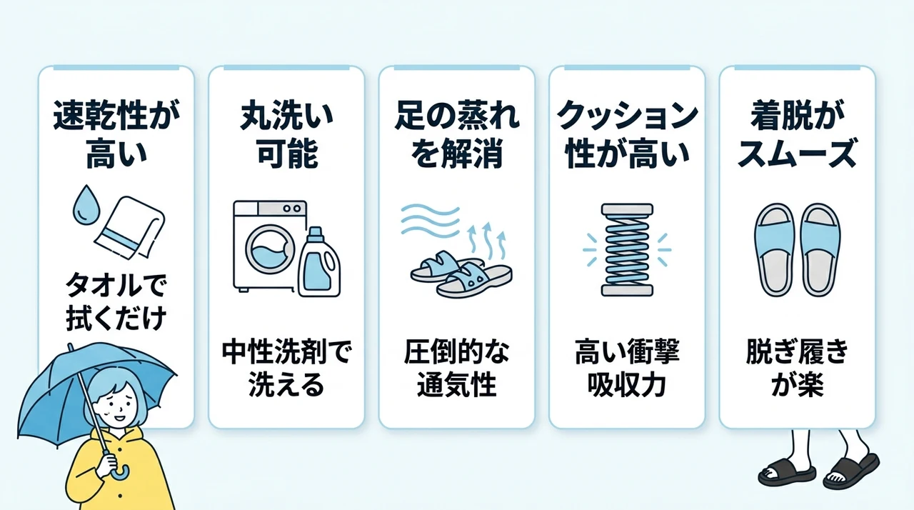 雨の日でもウーフォスを快適に履ける5つのメリット