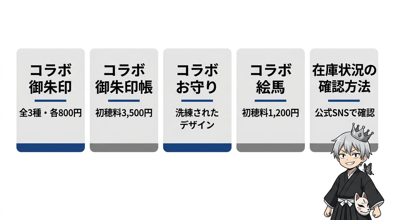 王子神社×BLEACHコラボ御朱印の種類と最新の頒布状況の要点をまとめた図解(コラボ御朱印・コラボ御朱印帳・コラボお守り)