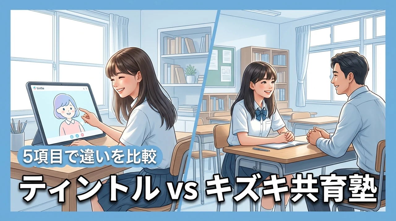 ティントルとキズキ共育塾を5つの項目で比較！不登校の子供に合うのはどっち？（記事のアイキャッチ画像）